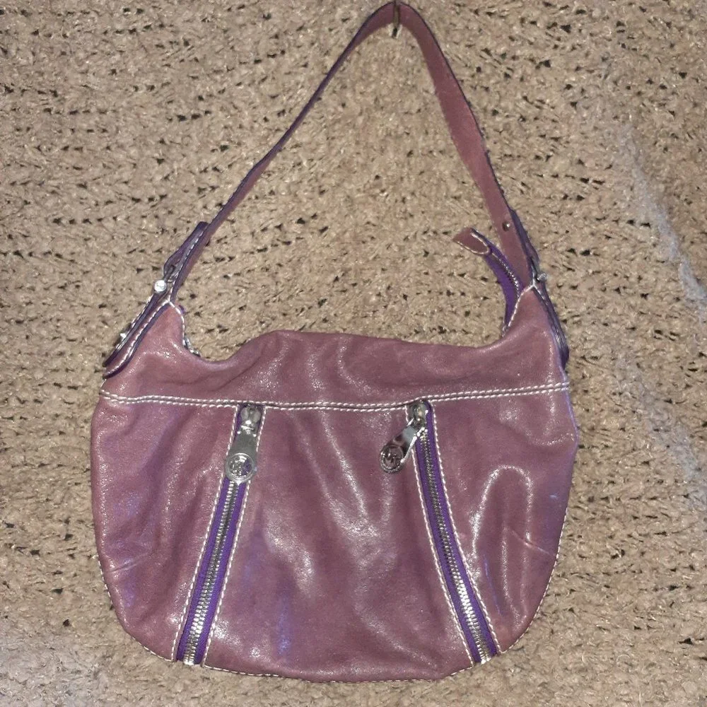 MICHAEL KORS-Plum/Purple Metallic Leather-Hobo-Shoulder-SAMPLE